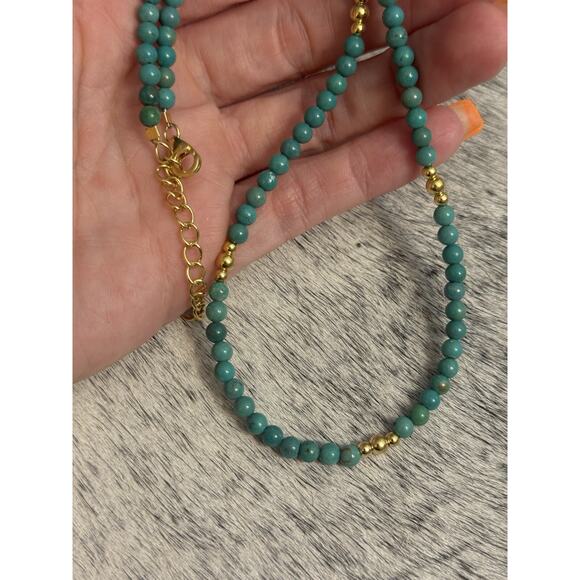 Native Sterling 925 Gold Beaded Navajo Pearl Turquoise Round Necklace 16”-18” - Picture 10 of 11